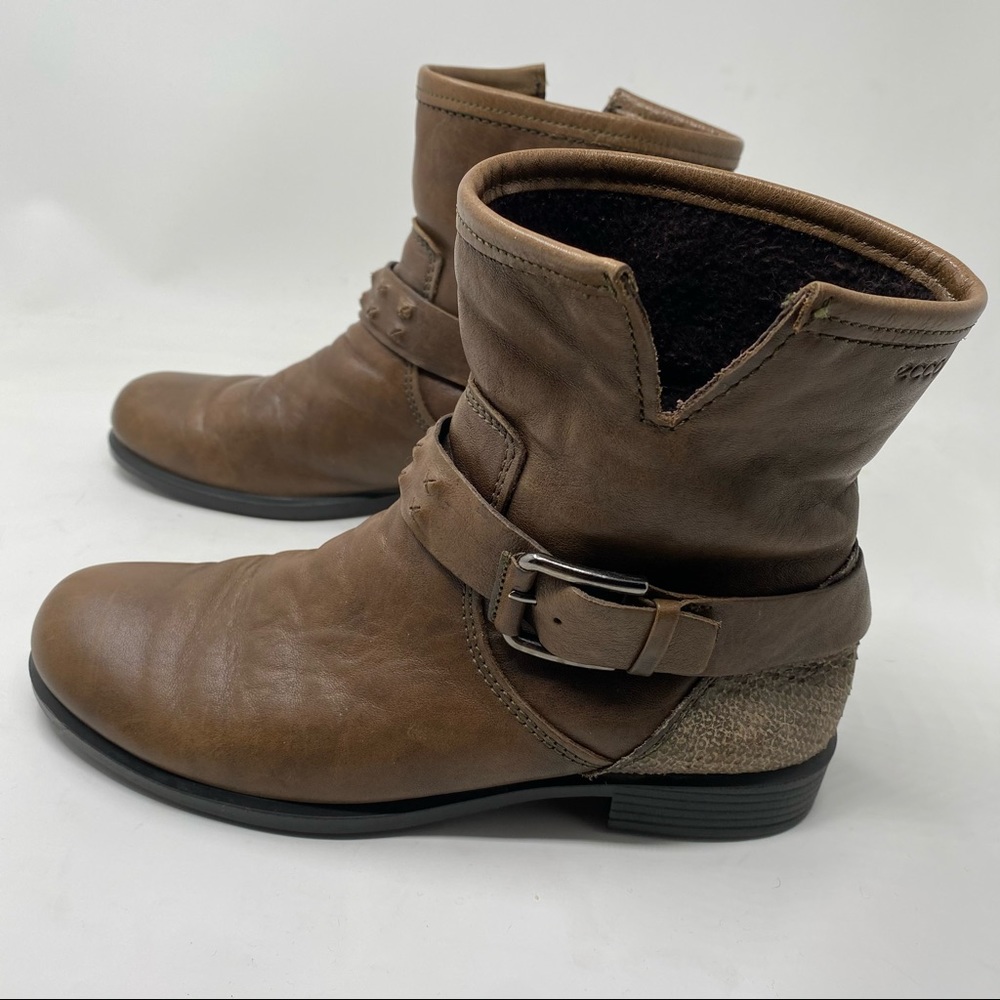 Ecco Moto Ankle Boots Brown 38 Leather Booties - Picture 3 of 14